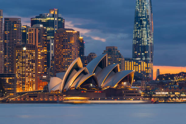 Sydney, Australia - July 11, 2020: Close-up view of Sydney Opera House from Cremorne Point.