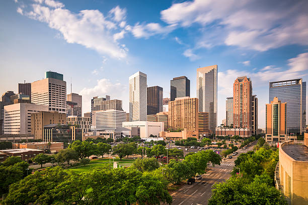 ouston, Texas, USA downtown city park and skyline.